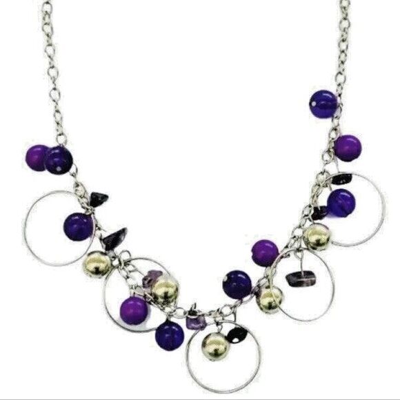 Purple Cluster Beaded Necklace 20" Circle Fashion Statement - Picture 1 of 11